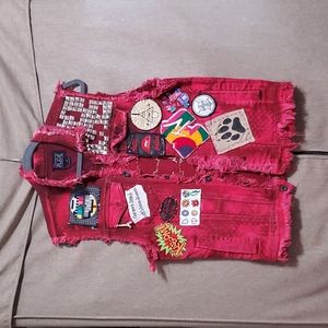 Naughty Retro Distressed Red Vest with Patches